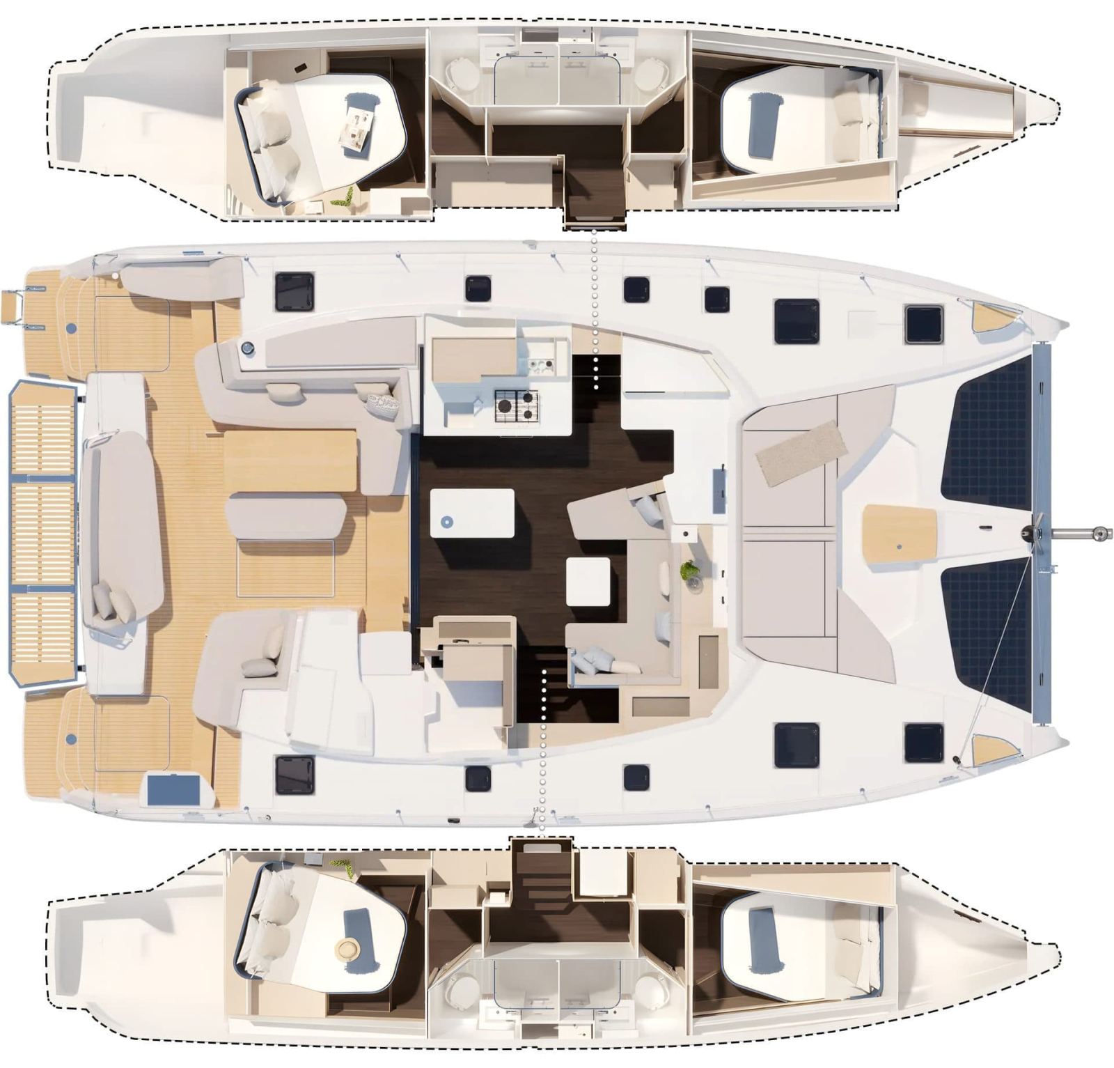 Rzut jachtu Fountaine Pajot FP 44 Quatuor Ace of Sails