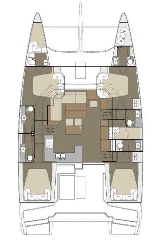 Rzut jachtu Dufour 48 Catamaran Var