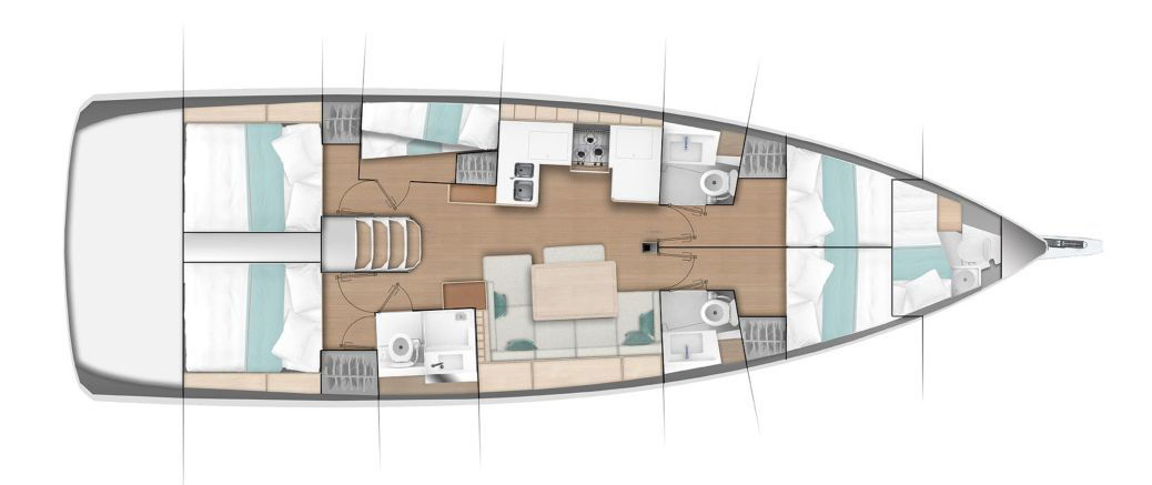 Rzut jachtu Sun Odyssey 490 Pileas