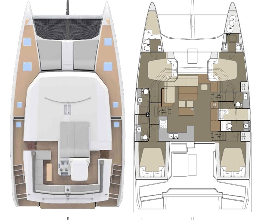 Rzut jachtu Dufour 48 Catamaran Casablanca