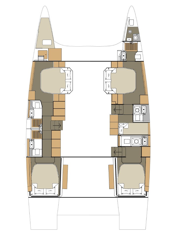 Rzut jachtu Dufour 48 Catamaran Uma