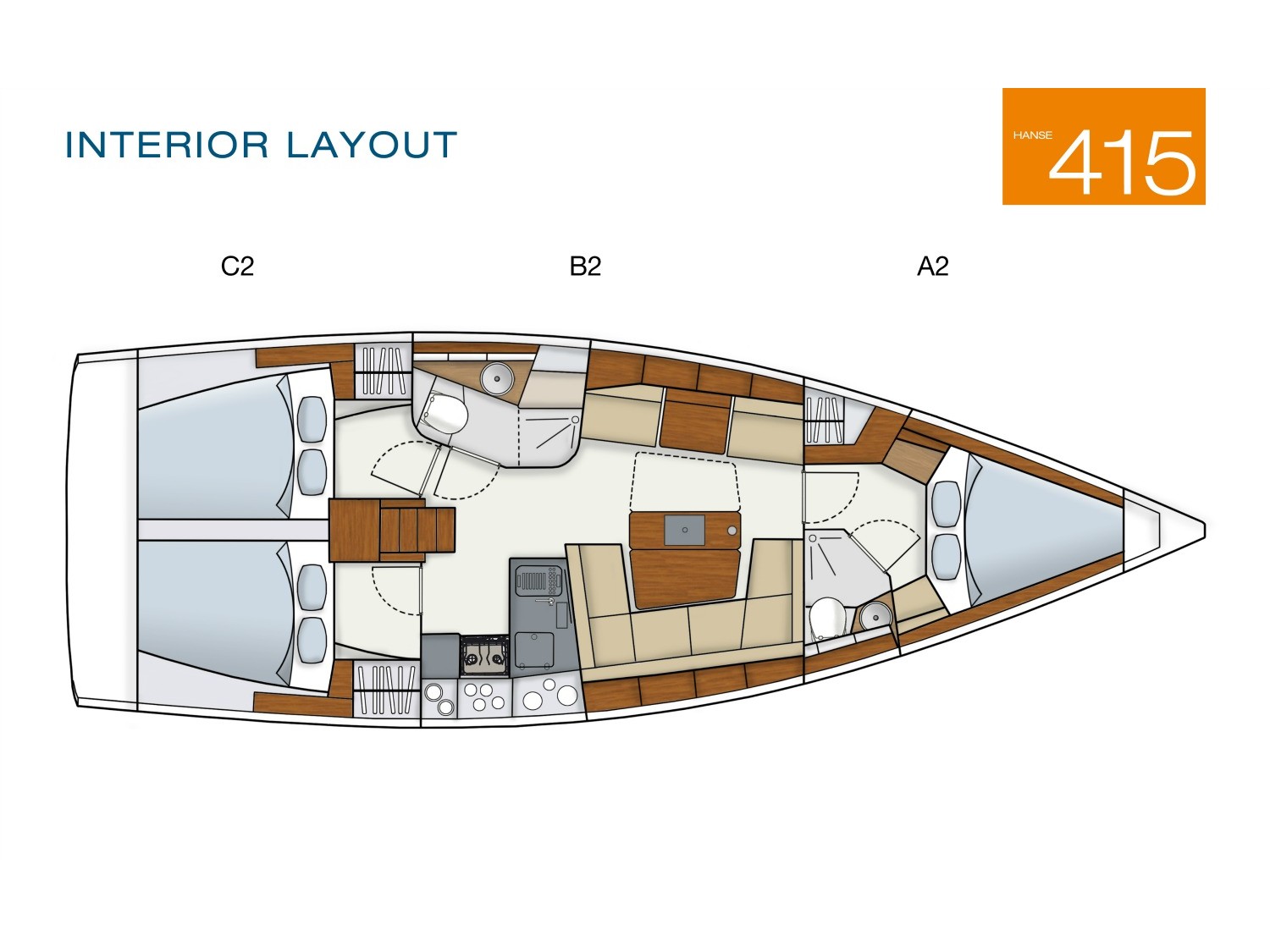 Rzut jachtu Hanse 415 Deep Blue