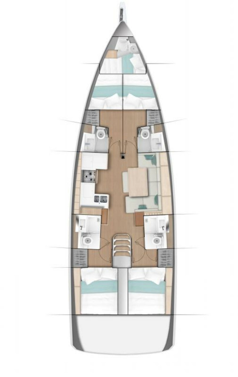 Rzut jachtu Sun Odyssey 490 Porto Fino