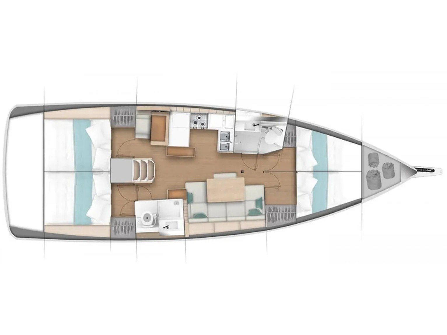 Rzut jachtu Sun Odyssey 440 Gojiberry