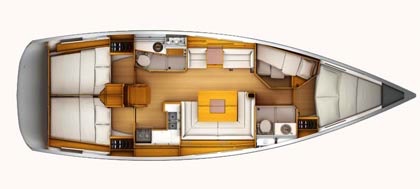 Rzut jachtu Sun Odyssey 439 Marina 1