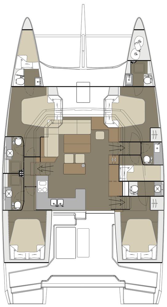 Rzut jachtu Dufour 48 Catamaran Paradise Planet