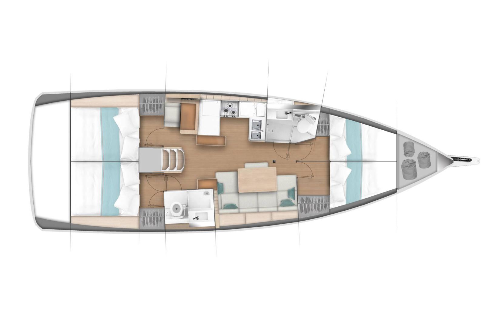 Rzut jachtu Sun Odyssey 440 Loleta