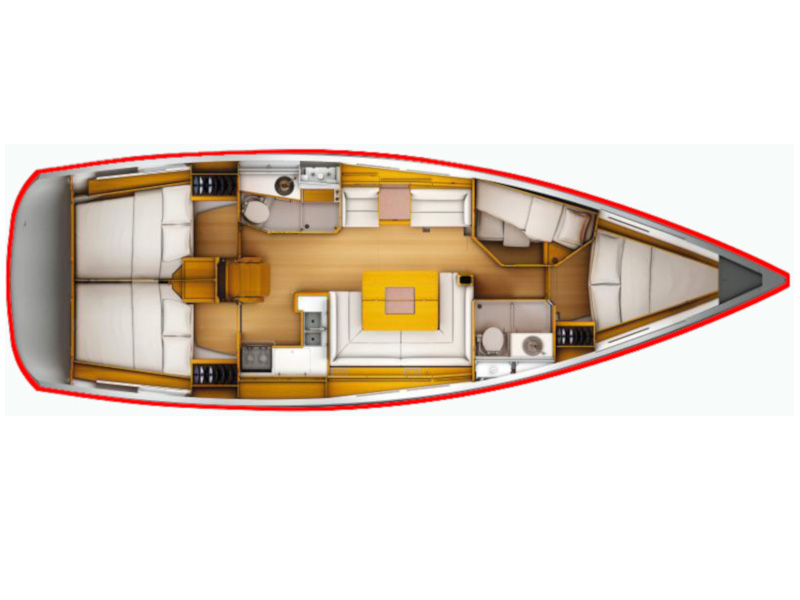 Rzut jachtu Sun Odyssey 449 Birbona