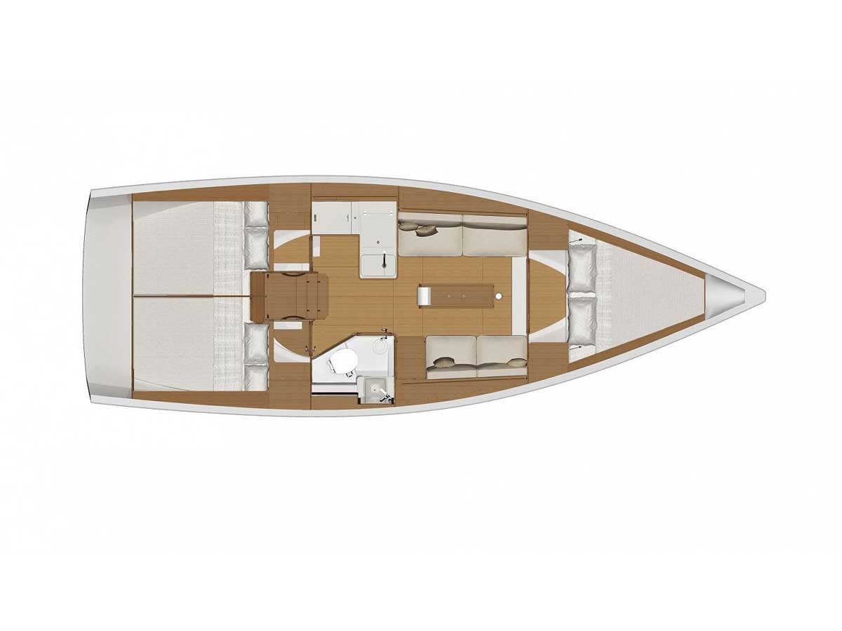 Rzut jachtu Dufour 360 Grand Large Draco