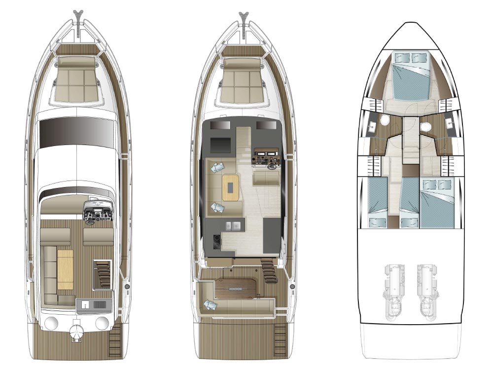 Rzut jachtu Sealine F430 Blue Lagoon II
