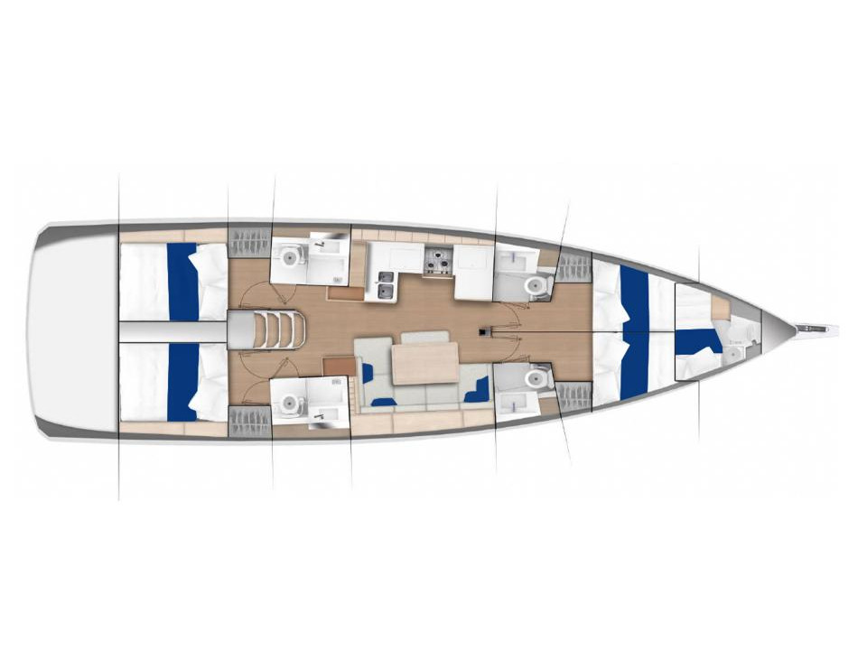 Rzut jachtu Sun Odyssey 490 Rigel