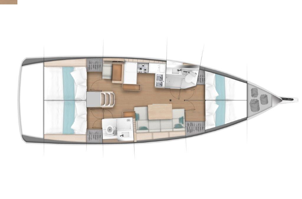Rzut jachtu Sun Odyssey 440 Aeolos