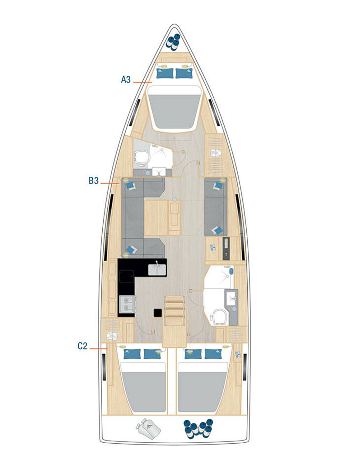 Rzut jachtu Hanse 410 Cleo