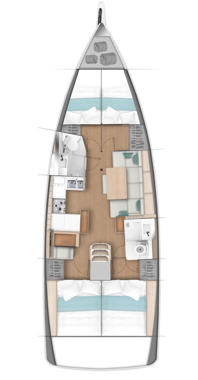 Rzut jachtu Sun Odyssey 440 Frenetica
