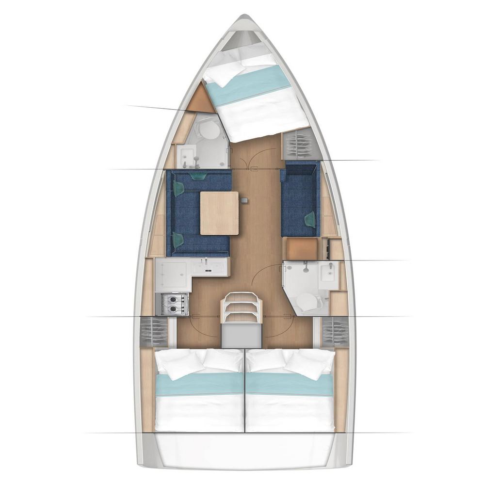 Rzut jachtu Sun Odyssey 380 Princess Tia