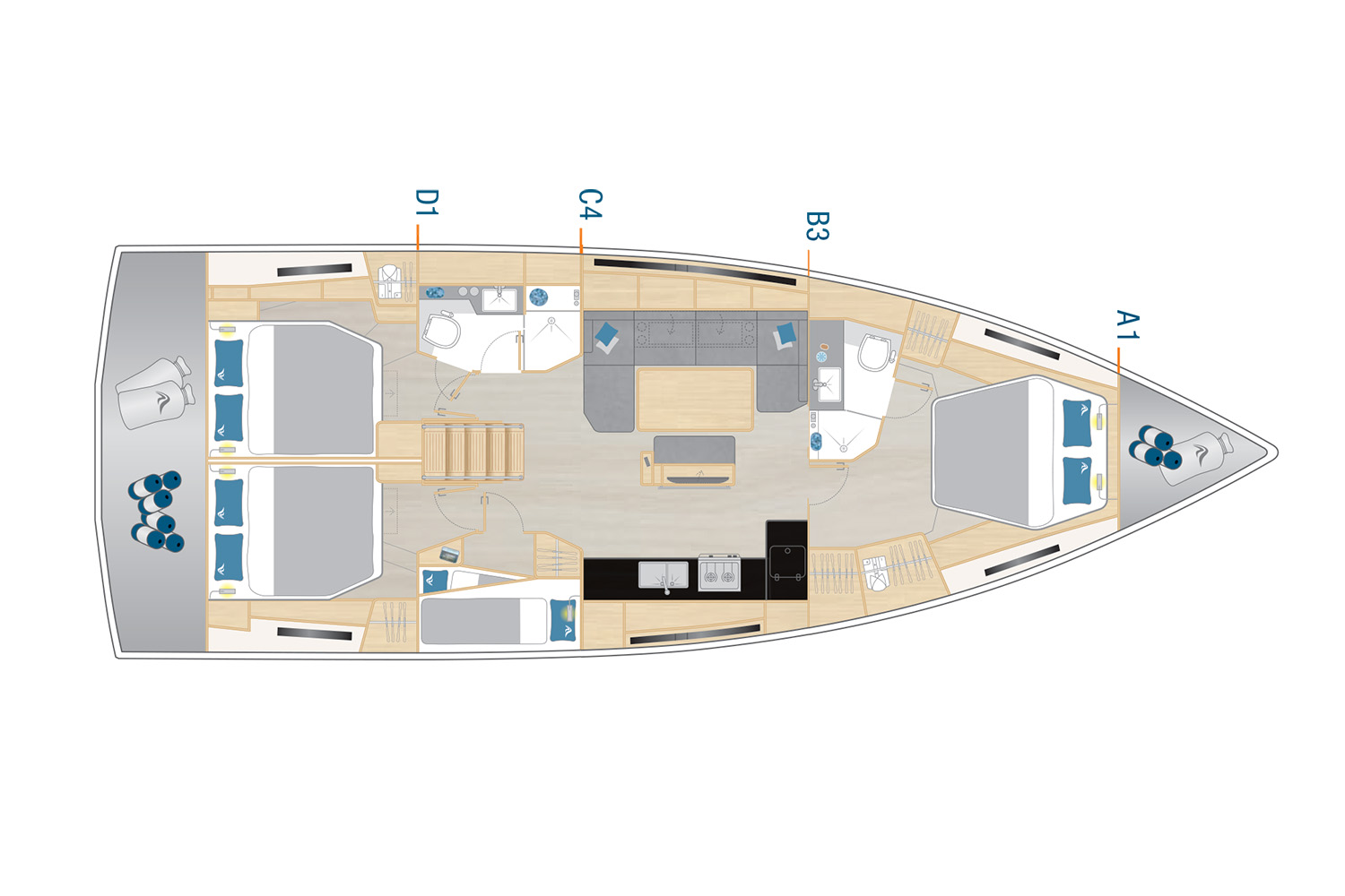 Rzut jachtu Hanse 460 Balena - OW
