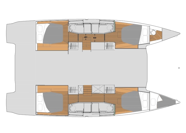 Rzut jachtu Fountaine Pajot Elba 45 La Grange