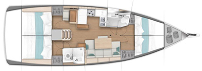 Rzut jachtu Sun Odyssey 440 Enrica