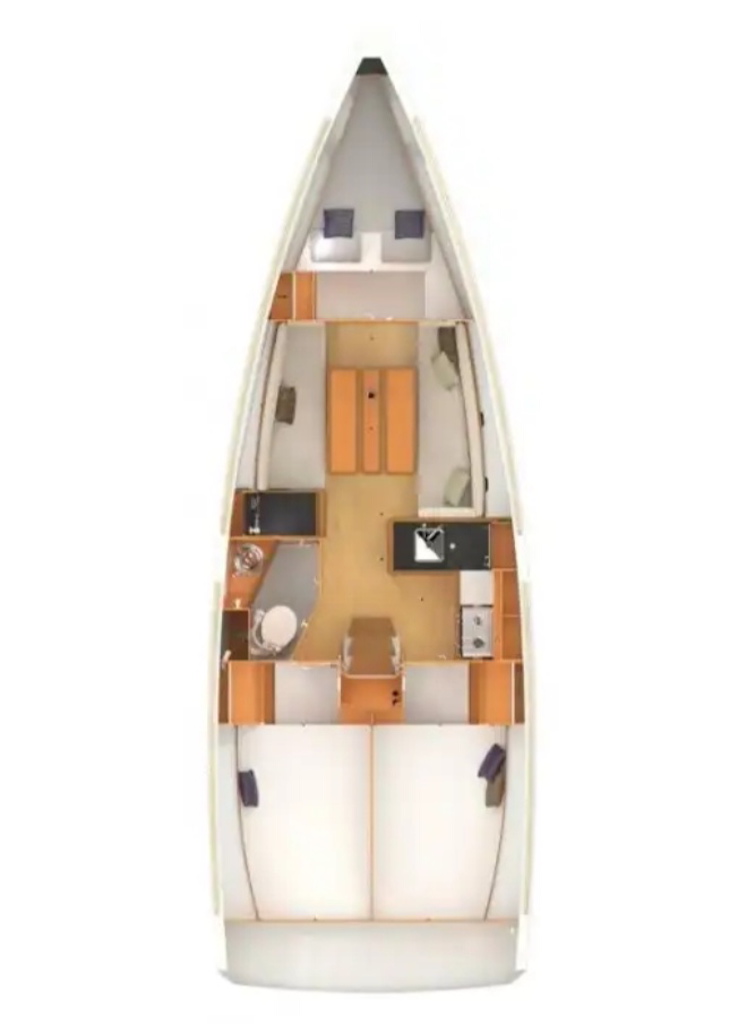 Rzut jachtu Sun Odyssey 349 Kora