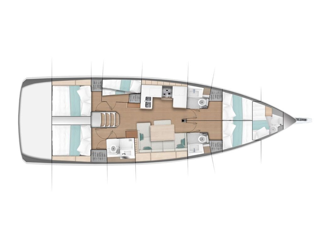 Rzut jachtu Sun Odyssey 490 Pileas