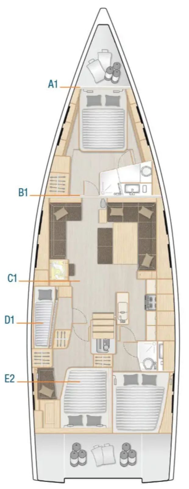Rzut jachtu Hanse 548 Janna