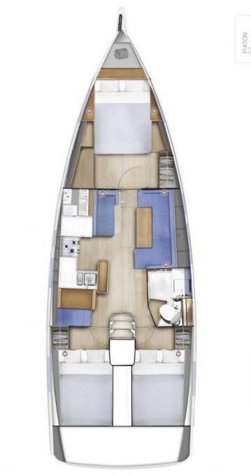 Rzut jachtu Sun Odyssey 410 Tola Sunrise