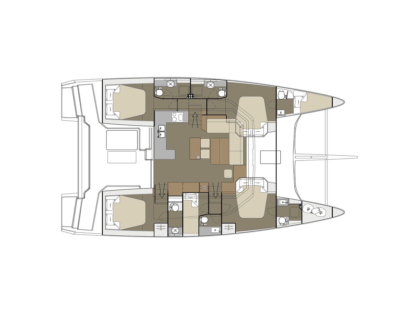 Rzut jachtu Dufour Catamaran 48 Diva - Skippered