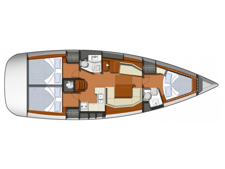 Rzut jachtu Sun Odyssey 42 i Mesogeios