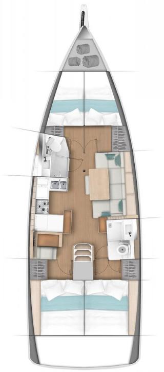 Rzut jachtu Sun Odyssey 440 Pullan