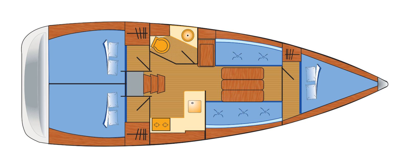Rzut jachtu Sun Odyssey 349 Serineh